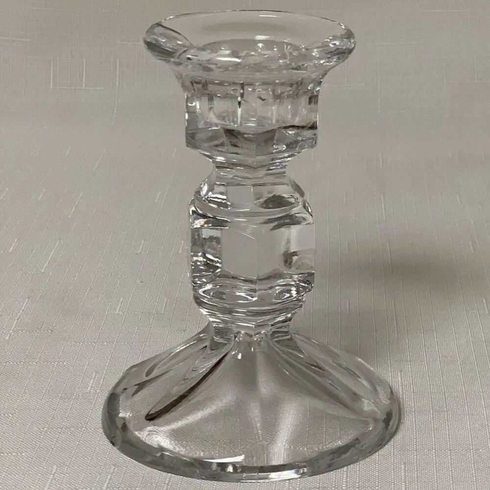 VINTAGE 2PCS Antique Crystal Clear Glass Candlestick Candle Holder Home Decor